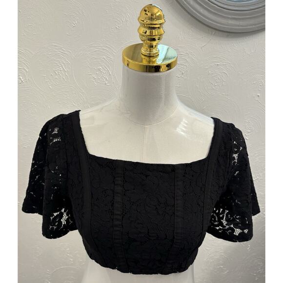 Zara Tops - Zara Black Lace Structured Short Sleeve Lined Crop Top Size Medium Gothic